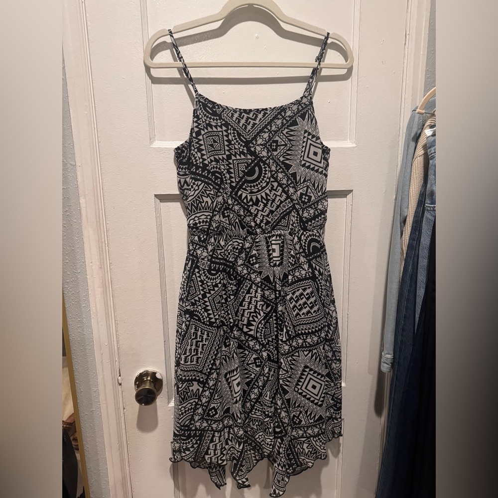 No Boundaries Black and White Geometric Midi Dress